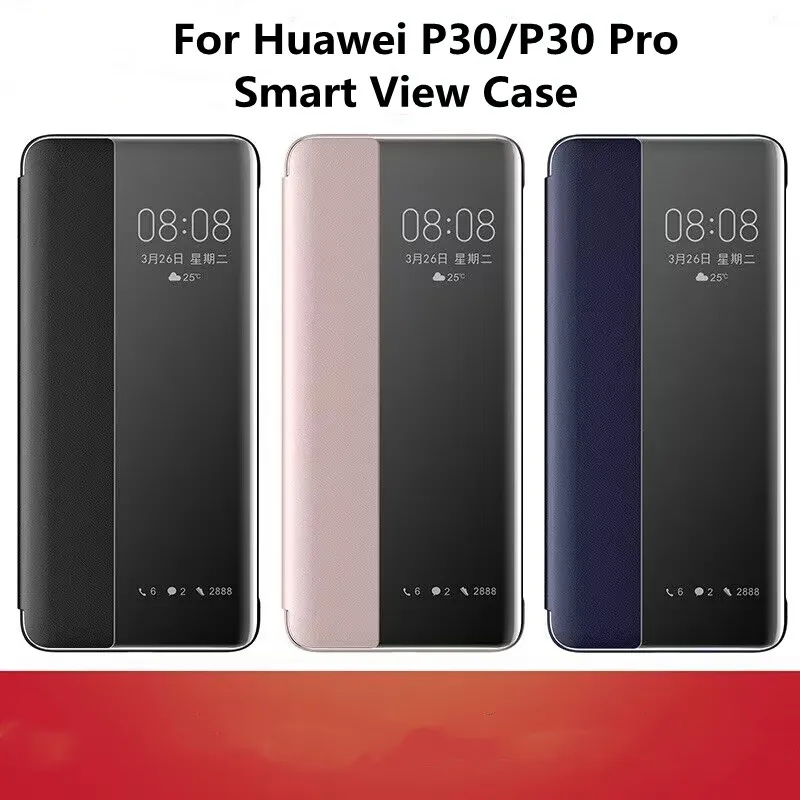 Funda Original Smart View para Huawei P30 Pro Auto Sleep Wake Up Flip Cover carcasa de teléfono de cuero de lujo para P30/P30 Pro Fundas Capa