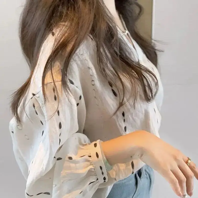 Autumn New French Water Drop Print Versatile Loose Long Sleeve Shirt for Women