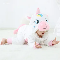 White Unicorn Baby Romper Boys Girls Pajama Bebe Clothes Cute Warm Bodysuits Flannel Warm One-pieces Winter Outfit