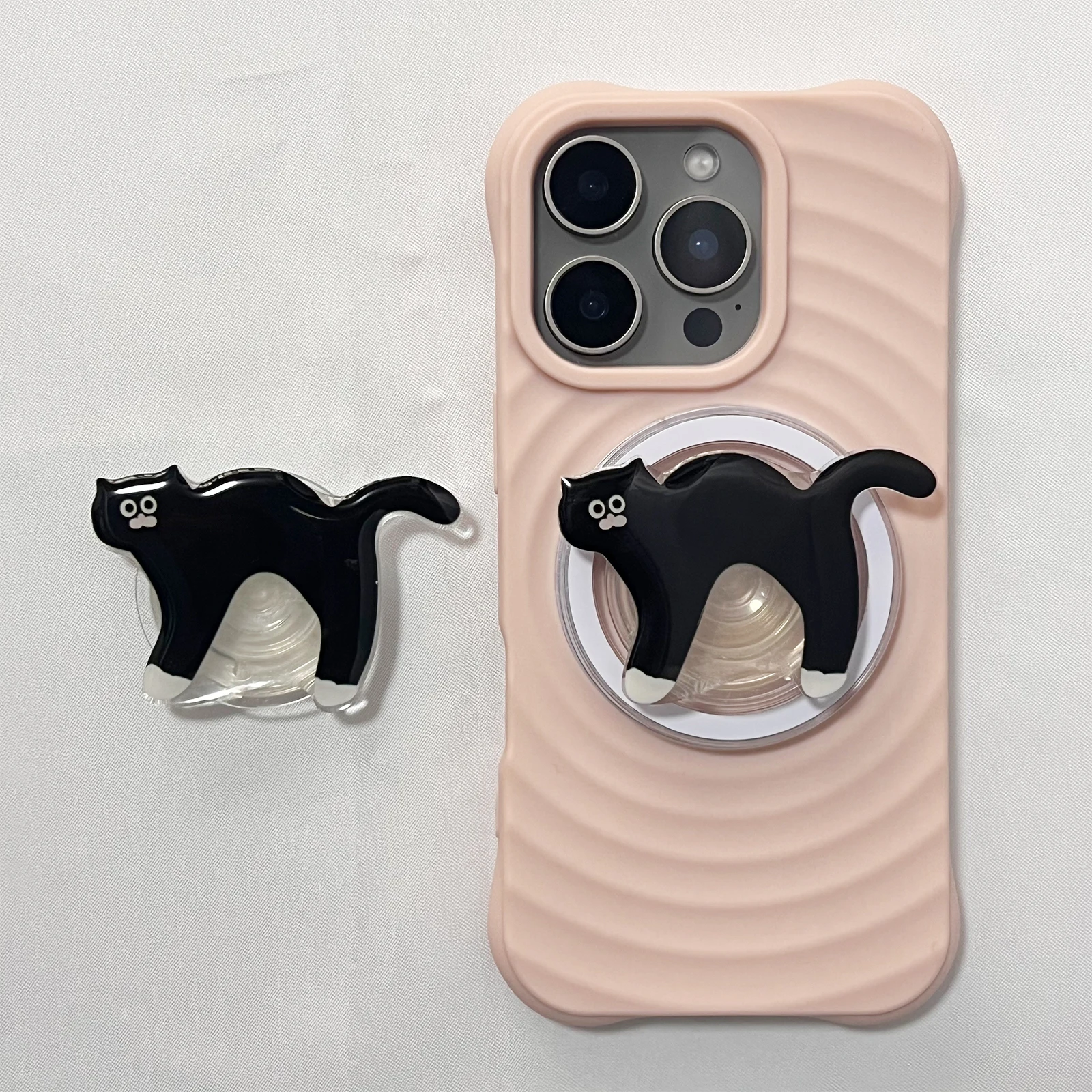 Niedlicher schwarzer Katzen-Handyhalter Griptok für iPhone 17 Pro Max 16 Pro Max Hüllen – Grip Tok Halterung – Geschenk für Mädchen