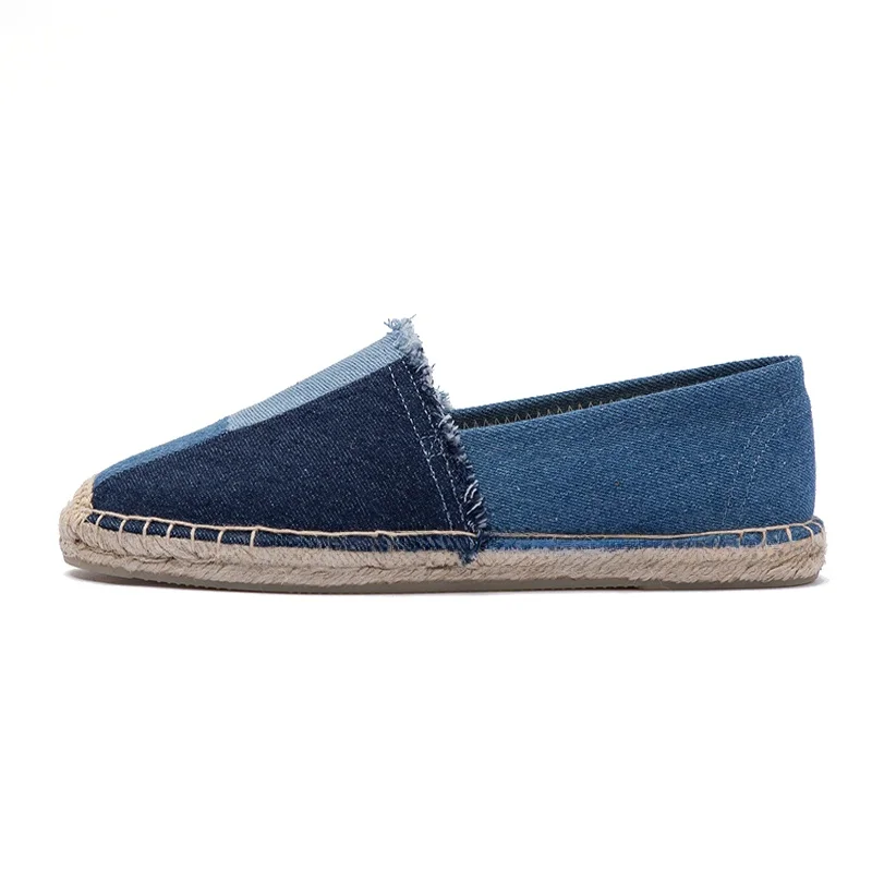 

Promotion Top Fashion Denim Espadrilles Straw Fisher Flat Heel Casual Shoes Mix Material Inner Autumn 2023 Peep Toe