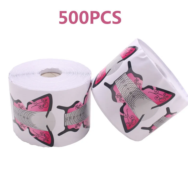 500 Pcs/Roll Butterfly Nail Form Copper Sheet PVC UV Phototherapy Extension Adhesive Stencil Sticker Manicure Tools
