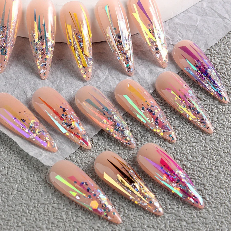 1 جرة غير النظامية أورورا الزجاج فيلم ملصقات الأظافر، سباركلي مسمار الفن الترتر الليزر قزحي الألوان للديكور DIY #5