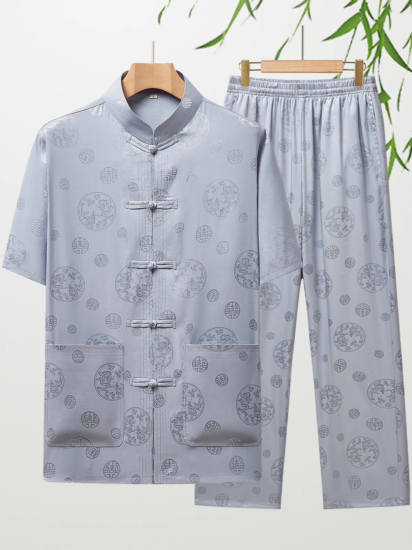 pomuer-ice-silk-short-sleeve-summer-set-loose-fit-elderly-men's-clothing-comfortable-breathable-lightweight-tang-suit
