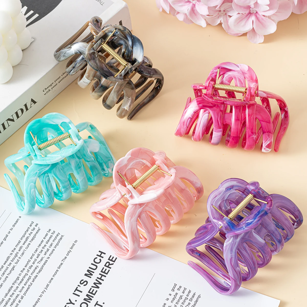 جديد كبير الرخام المشارب اليقطين مخلب شعر دبابيس الشعر السلطعون للنساء مشبك شعر الحلو المشابك عقال إكسسوارات الشعر التصميم #5