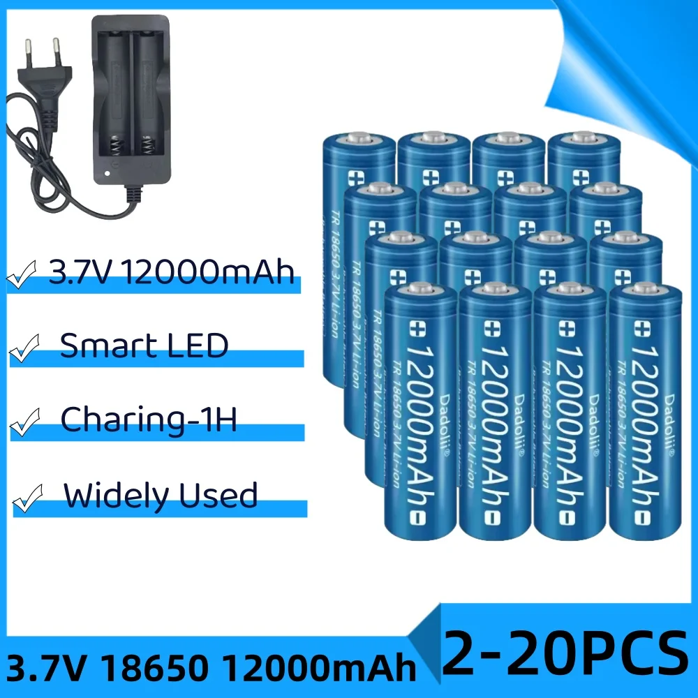 

2025 New 18650 3.7V 12000mAh Rechargeable Battery For Flashlight Torch headlamp Li-ion Rechargeable Battery drop