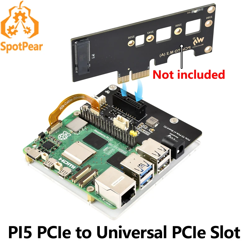 Raspberry Pi 5 PCIe FFC Connector to Standard PCIe x1 Slot (C) Expansion Board