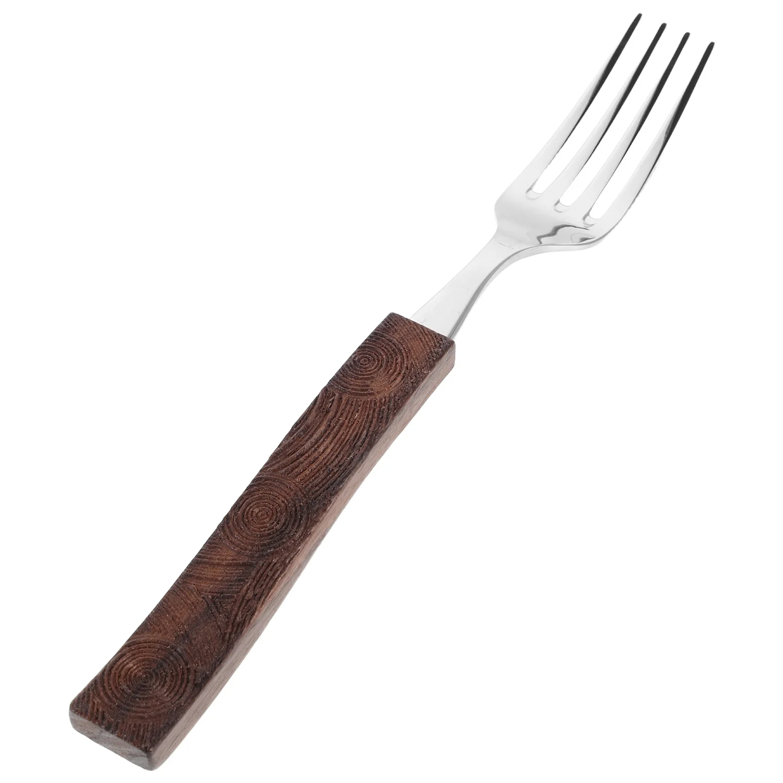 

Stainless Steel Forks Wooden Handle Elegant Metal Tableware Salad Dessert Cutlery Dining Noodle Serving Restaurant