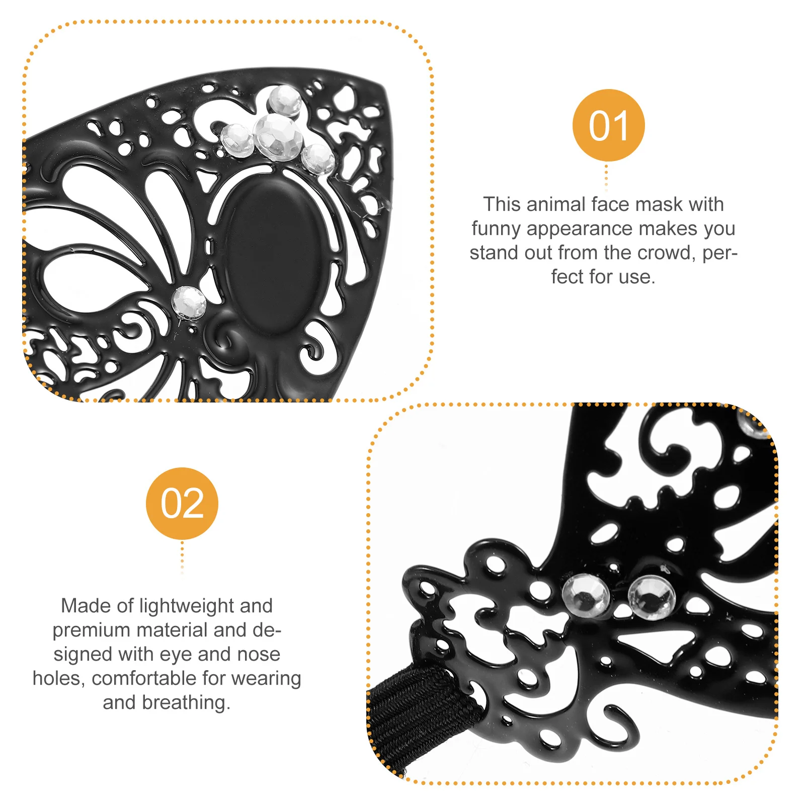 

Venetian Rhinestone Half Face Mask Black Lightweight Adjustable Ribbon Halloween Carnival Masquerade Cosplay Party Accessory