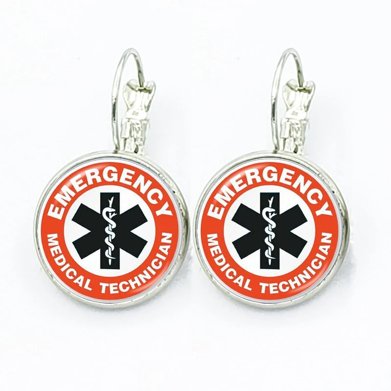 Emergency Medical Technician Paramedic Symbol Glass Gem Handmade Earrings Female Travel Jewelry