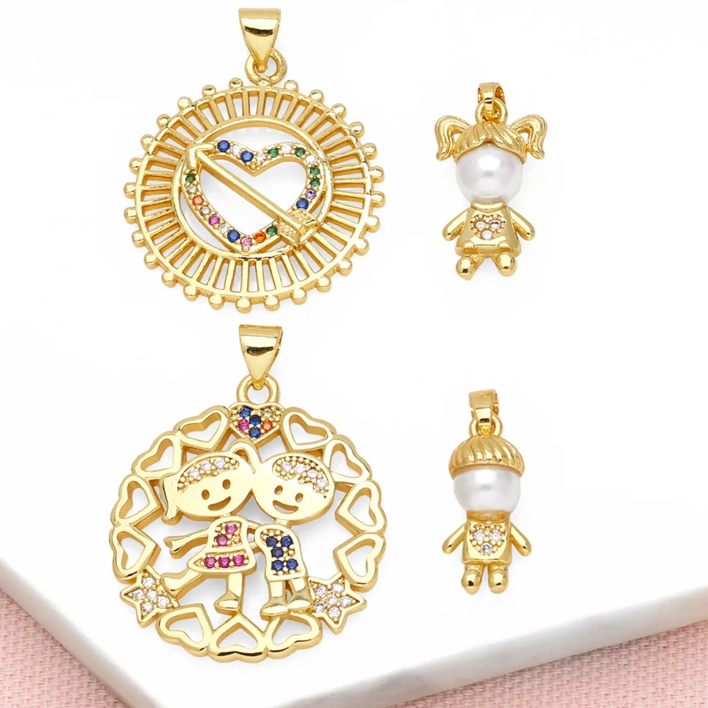 OCESRIO Multicolor Mini Crystal Heart Medal Pendant for Necklaces Copper Gold Plated Boy Girl Jewelry Making Supplies pdtb512