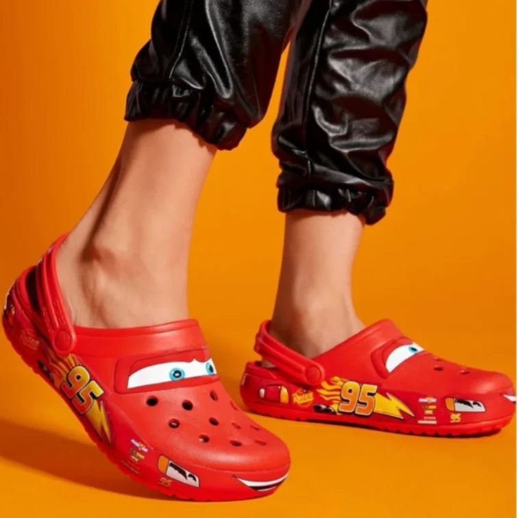 Aoger Disney Lightning Mcqueen Pixar Cartoon Solid Waterproof Slippers Ankle-wrap Outdoor Beach Shoes Sandals Casual Eva Gifts