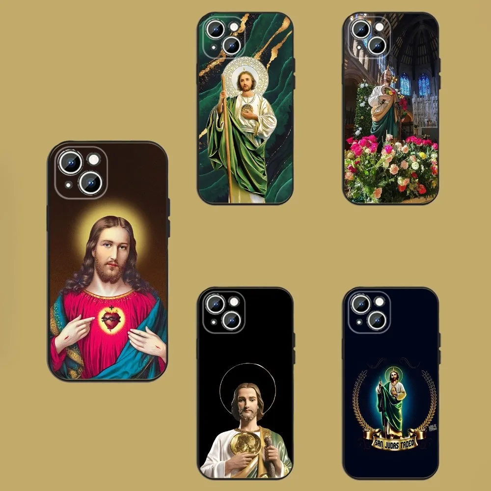 San Judas Tadeo   Phone Case For iPhone 15,14,13,12,11,Plus,Pro Max,XS,X,XR,SE,Mini,8,7 Soft Silicone Black Cover