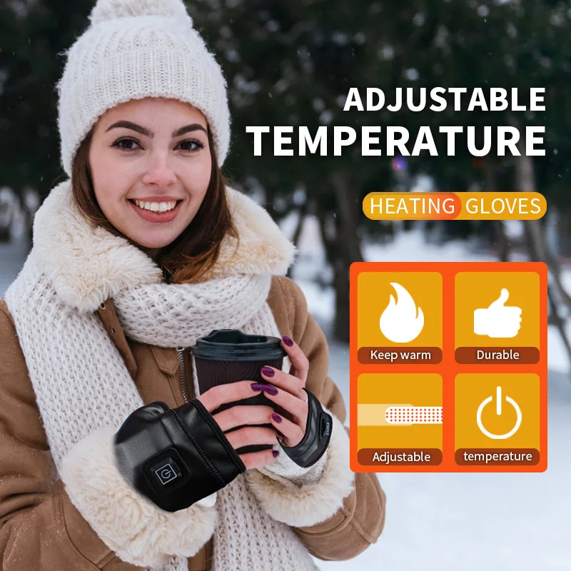 

Warmer Winter Smart Heating Work Gloves Wearable Hand USB C Rechargeable Fingerless Battery Heated Gloves For Outdoor Riding