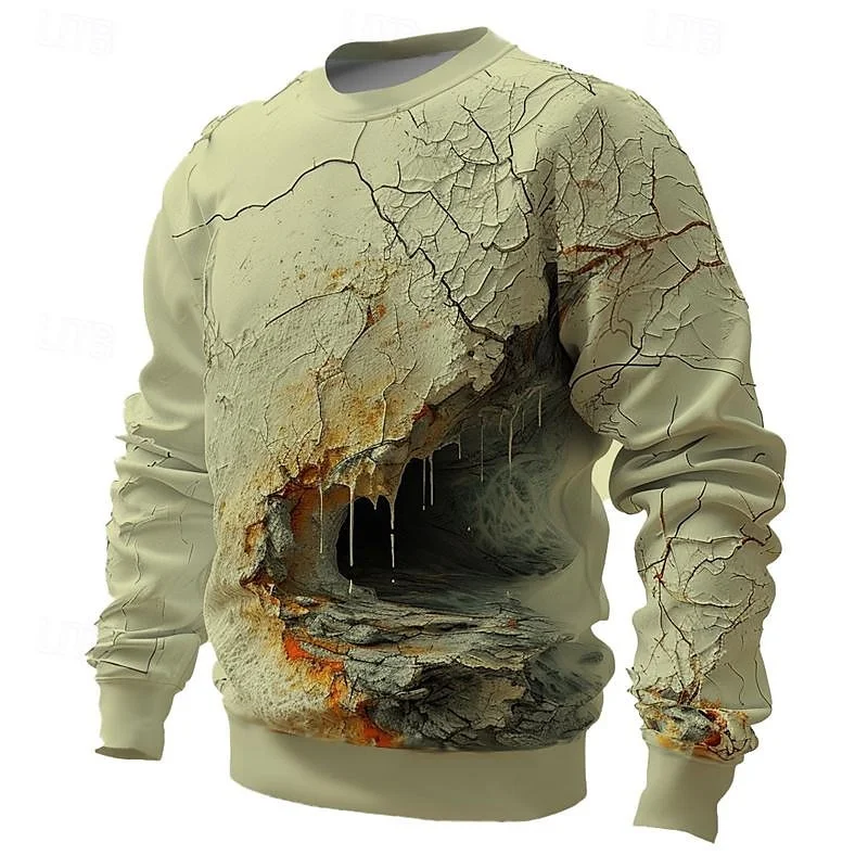 

Fashion Cave Pattern Mens Sweatshirt Autumn Trend Long Sleeve Shattered Wall 3D Printed Pullovers Casual Street Loose Clothing