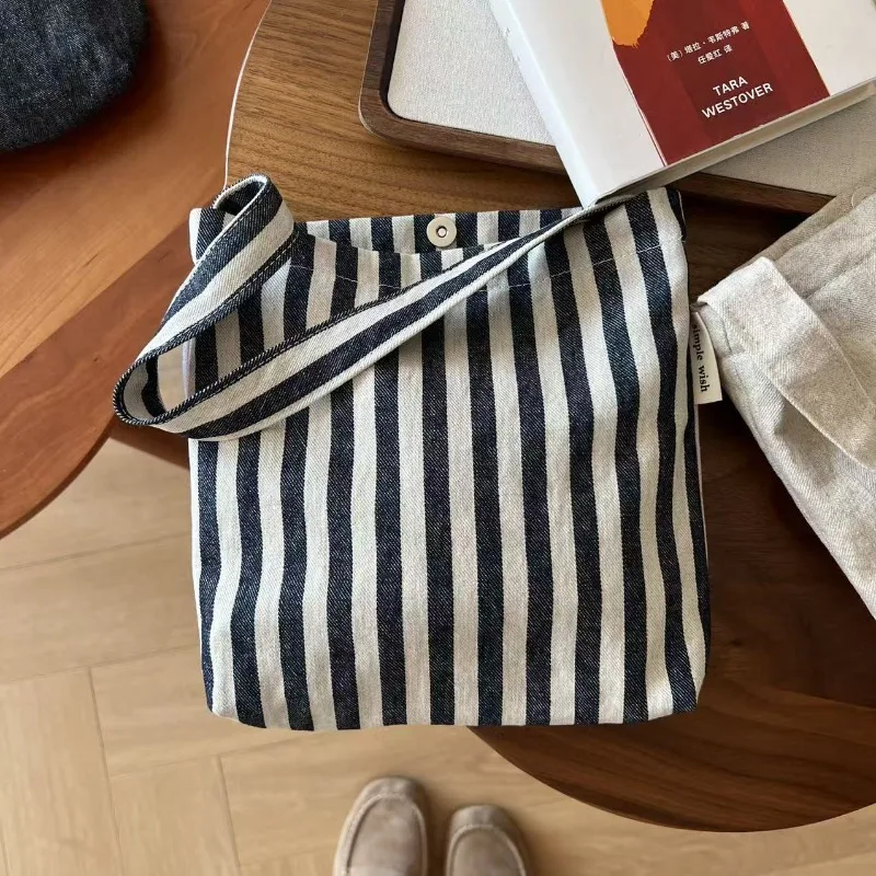 

Retro Stripe & Polka Dot Denim Underarm Bag - Bohemian Canvas Crossbody Small Shoulder Purse for Women