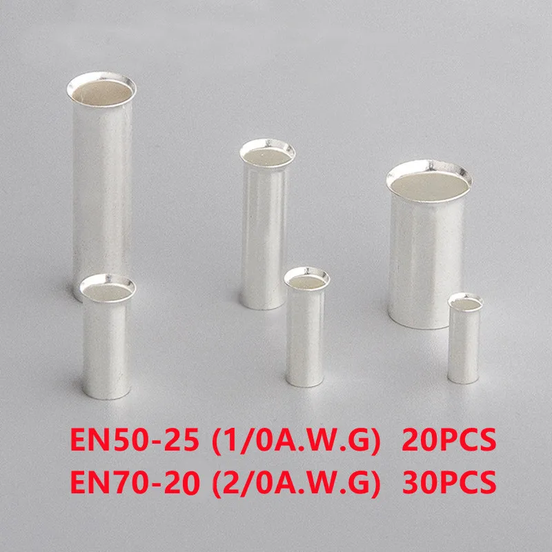 EN50-25 20PCS/EN70-20 30PCS 2/0 AWG Connector Ferrules Electrical Cable Terminal Copper silver plating Crimp Terminal   50PCS