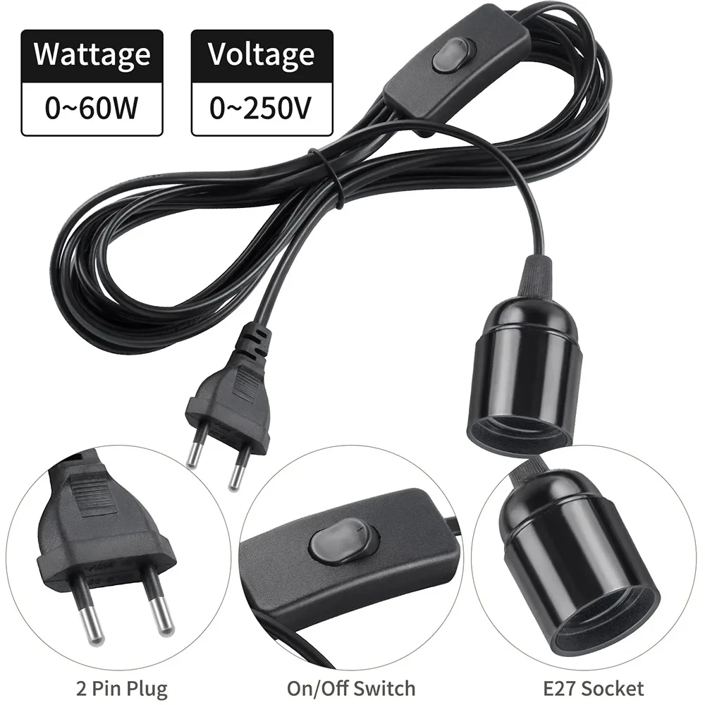 EU/US Plug 1.8m Power Cord Cables E27 Full Teeth Half Teeth Lamp Base Holder With Switch Wire For Pendant Fixture Hang lamp