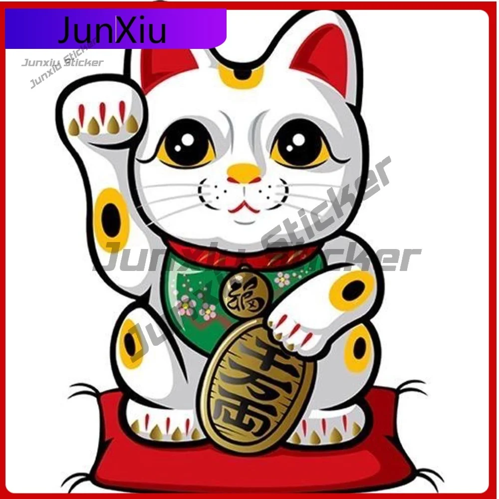 Trendy Shaped Vinyl Stickers Cute Lucky Waving Cat Window Wall Laptop Chinese Maneki Neko Uv Resistant Feline Surface