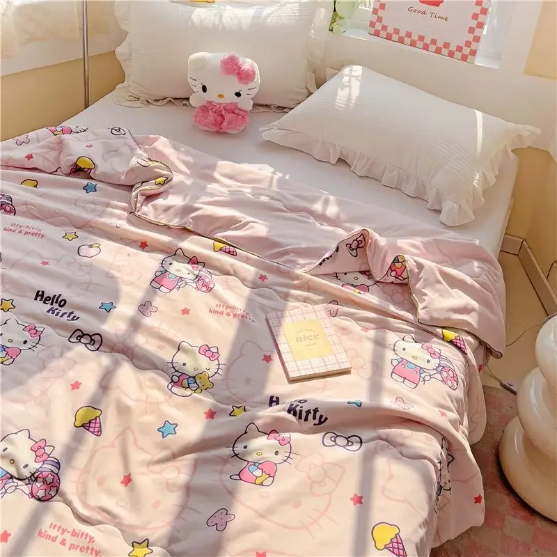 Sweet Kawaii MINISO Hello Kitty Anime Kuromi Bed Decoration Cute Cinnamoroll Washable Soft Comforter Quilt Cover Gifts Toys
