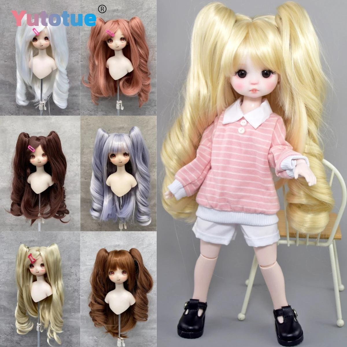 Yutotue BJD Langhaar-Perücke, 2, Pferdeschwanz-Haar, weiche Perücke für 1/3 1/4 1/6 BJD SD-Puppen, Modepuppe, Perücken, Haar-DIY