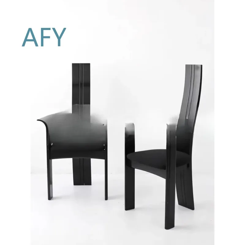 Black Retro Solid Wood Dining Chair for Modern Home Office Living Room High Back Armchair with Ergonomic Design