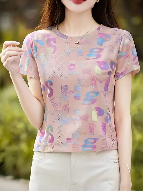 

Свободная женская футболка с коротким рукавом и буквенным принтом, модный топ из комфортного полиэстера, теплый, для повседневной носки, летний стиль