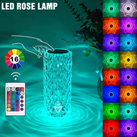 Crystal Rose Lamp 16 Colors RGB Night Light Touch Lamp USB Romantic LED Rose Table Lamps For Bedroom Party Dinner Decor Light