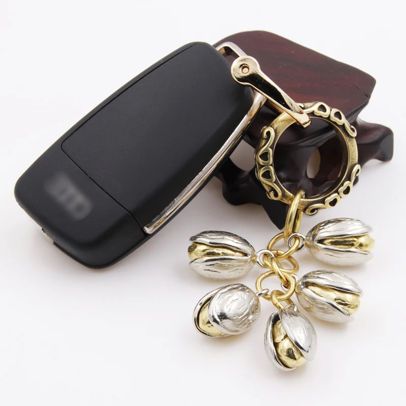 Double Color Nut Pistachios Lucky Keychains Pendants Brass Car Key Chains Rings Charms Handmade Luggage Accessories DIY Jewelry