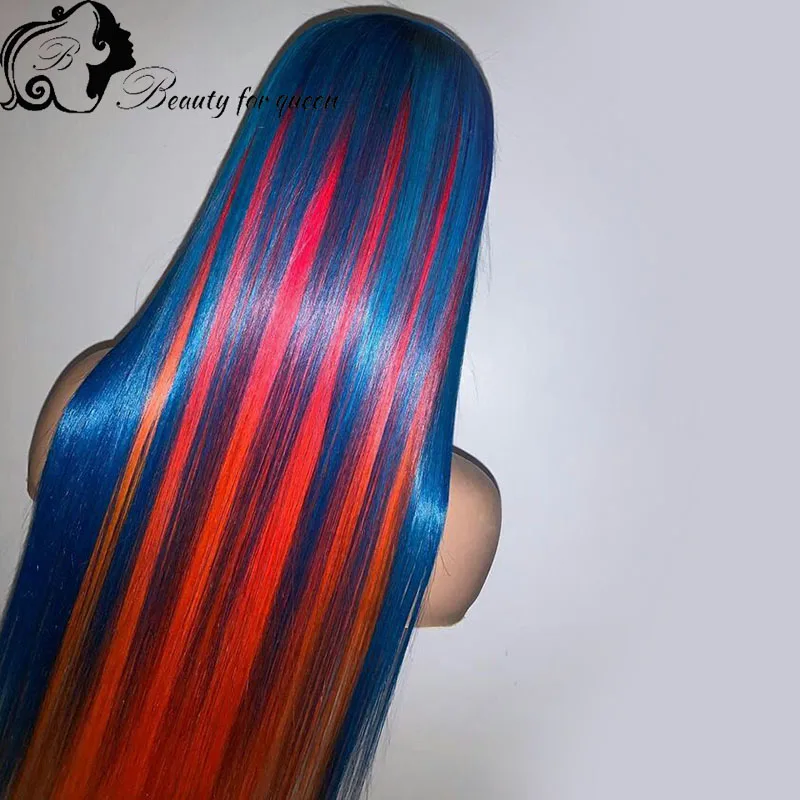 100% Raw Human Hair Ombre Wave Wig Pre Plucked Hairline Soft Breathable Lace Closure Wig 13x6 Purple Pink Blue Lace Front Human