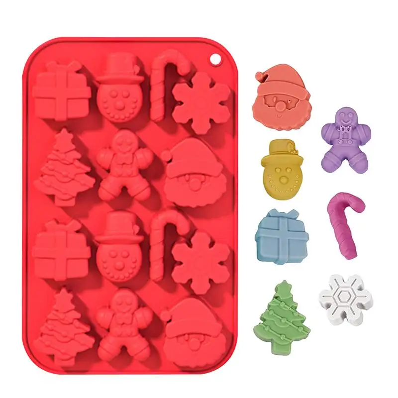 Christmas Silicone Chocolate Molds 14-Cavities Candy Cane Snowman Xmas Tree Snowflake Santa Clause Chocolate Baking Moulds