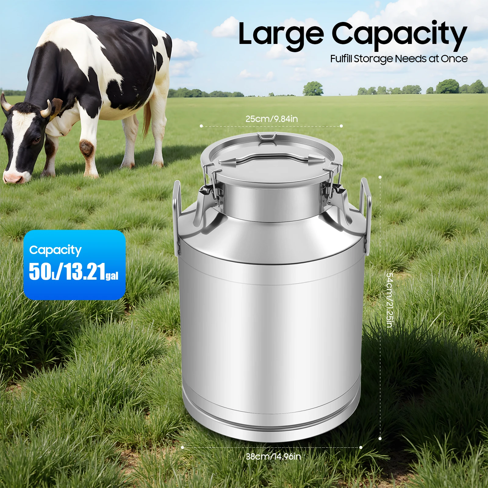

Stainless Steel Can 50L Milk Bucket Mil Can Tote Jug 13.25Gallon Barrel Canister