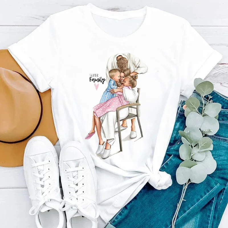 Camiseta gráfica dos desenhos animados femininos, Super mamãe, roupas fofas para mamãe, tops femininos, roupas femininas, T-shirt, impressão, algodão, 2024