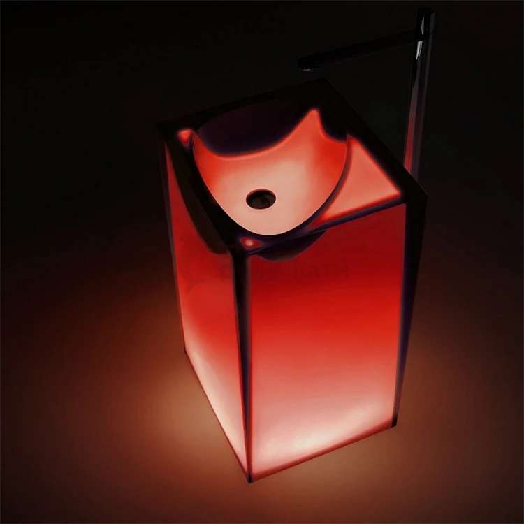 With light can glow transparent floor wash face small bathroom cabinet column basin customization