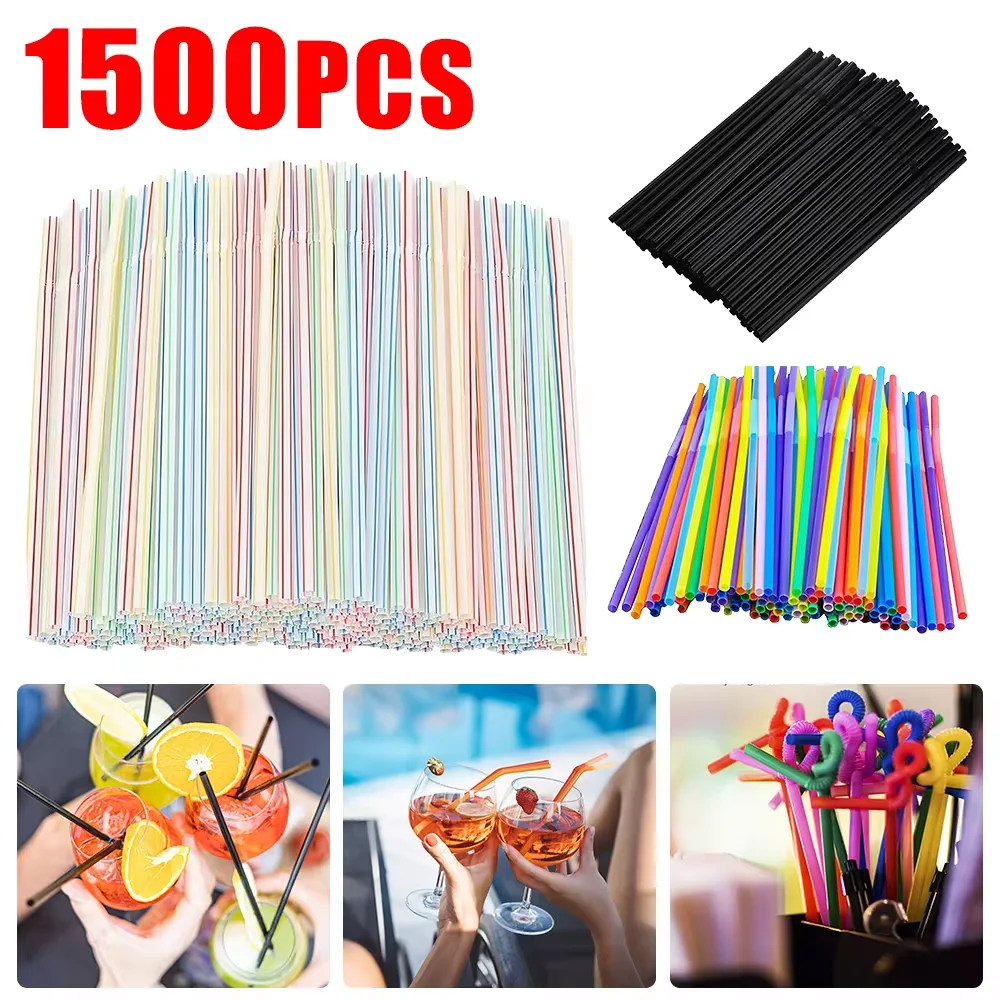 100-1500pcs Einweg-Plastique-Stroh mehrfarbige flexible Hochzeits feier liefert Kunststoff trinken