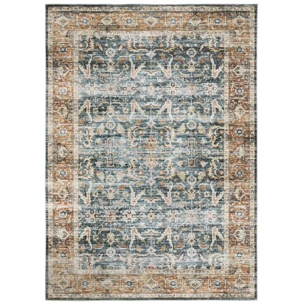 

Rug,Oriental Indoor Area Rug 2'x3' Blue Rust Gold and Olive Oriental Printed Stain Resistant Non Skid Area Rug,Carpet