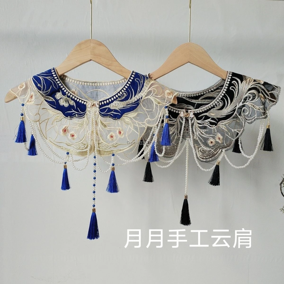 2025 chinese improved pearl tassel hanfu accessory embroidery cloud shoulder tassel bride's shawl hanfu embroidered false collar