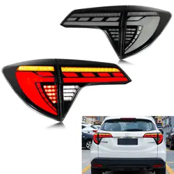LED Tail Lights for Honda HRV HR-V 2015-2022 Start-up Animation Sequential Turn Signal Black Rear Lamps Assembly Accessary