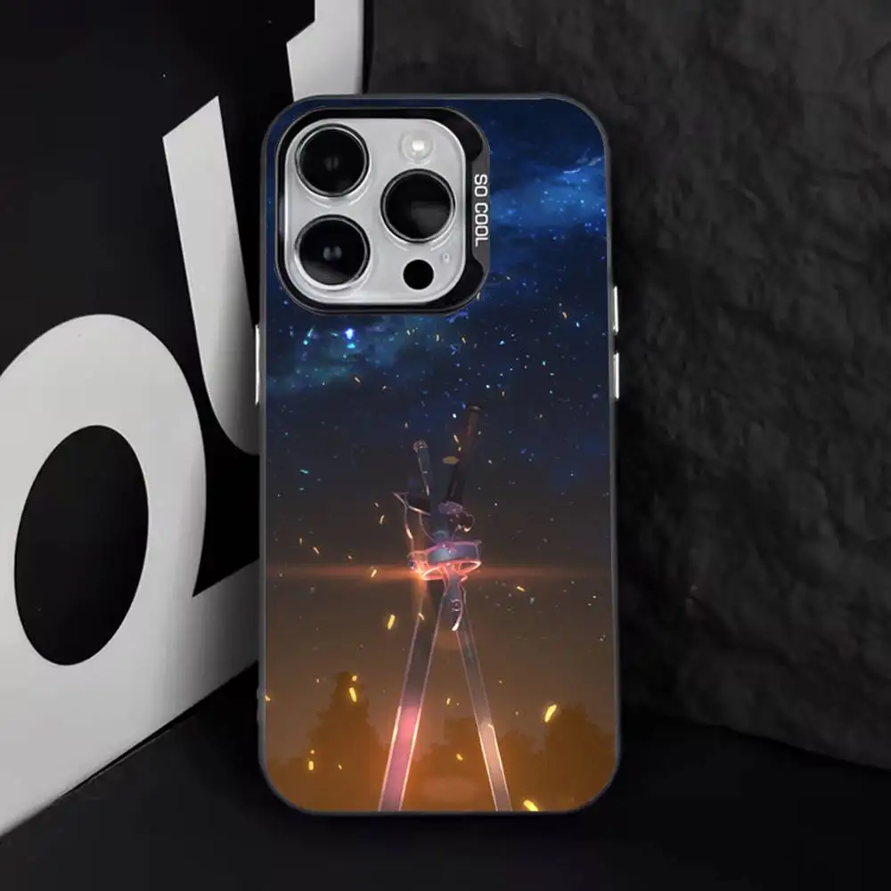 حافظة هاتف Sword Art Online SAO Kirigaya لهاتف iPhone 16,15,14,13,12,11,8,7,Pro,Max,Plus,Mini,XS,SE مضادة للسقوط باللون الأسود غير اللامع