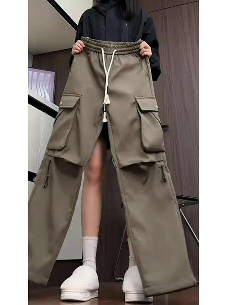 Men's Waterproof Fleece Lined Cargo Pants Extra Long Version Workwear Trousers Autumn Winter High Waist Size Raincoat Style