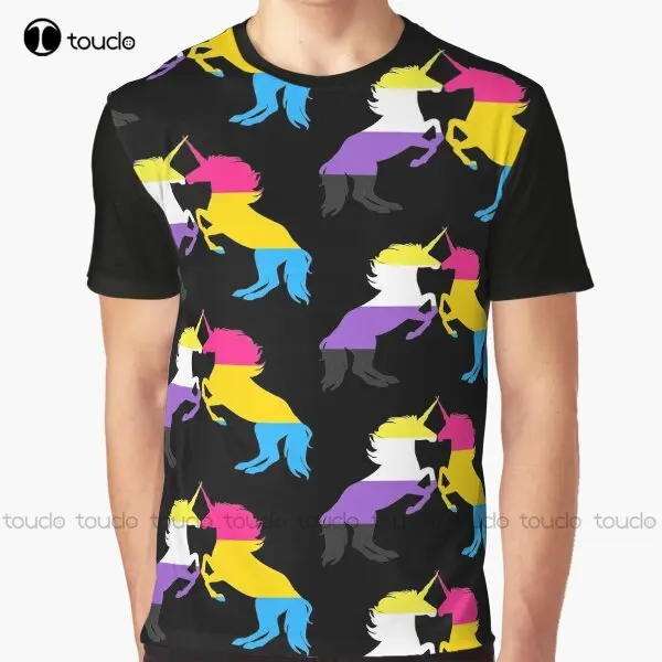 Pansexual Nonbinary Pride Unicorns Graphic T-Shirt Custom Aldult Teen Unisex Digital Printing Tee Shirts Christmas Gift Xs-5Xl