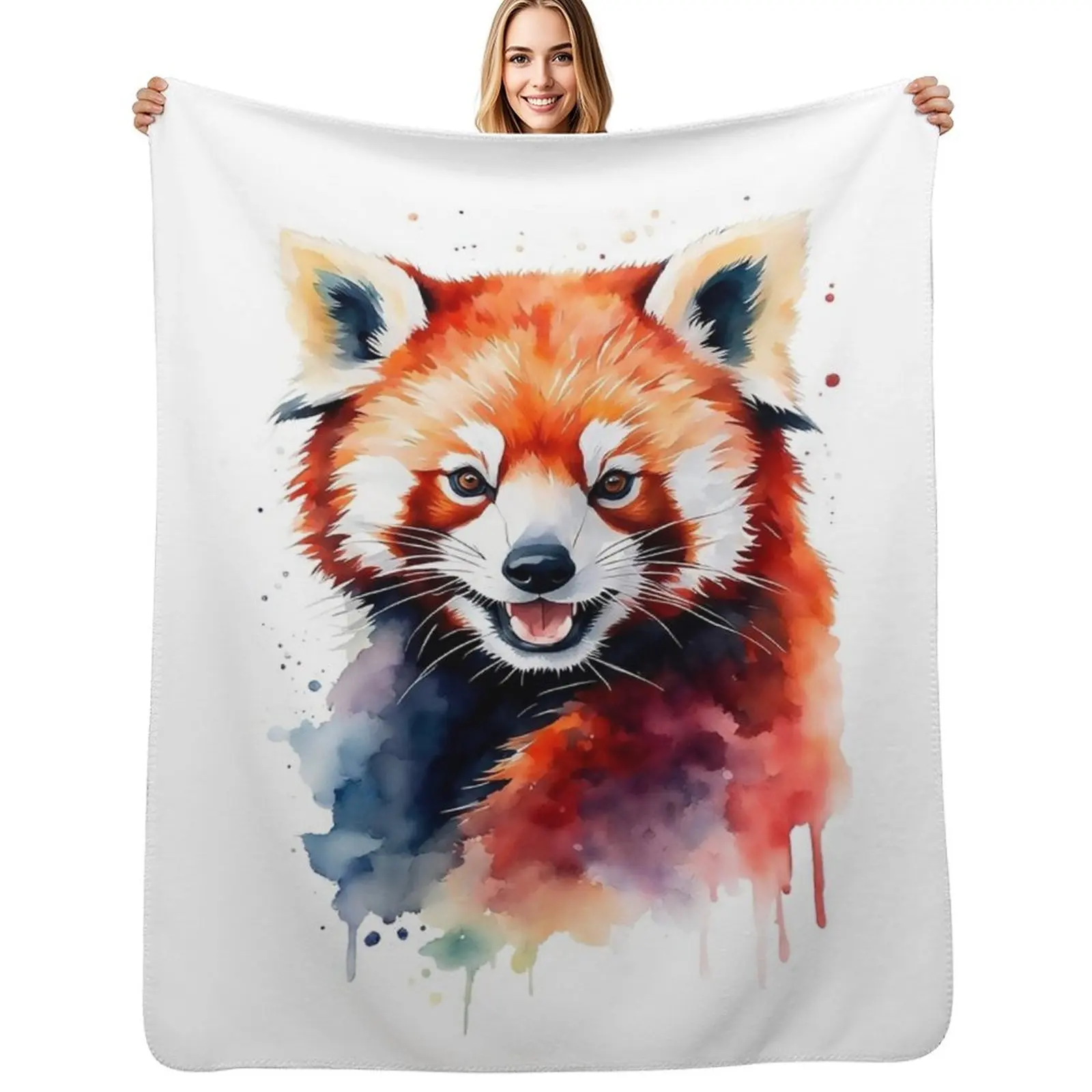 

Colorful Watercolor Funny Red Panda Portrait Throw Blanket Soft Beds Tourist Softest Beach Blankets