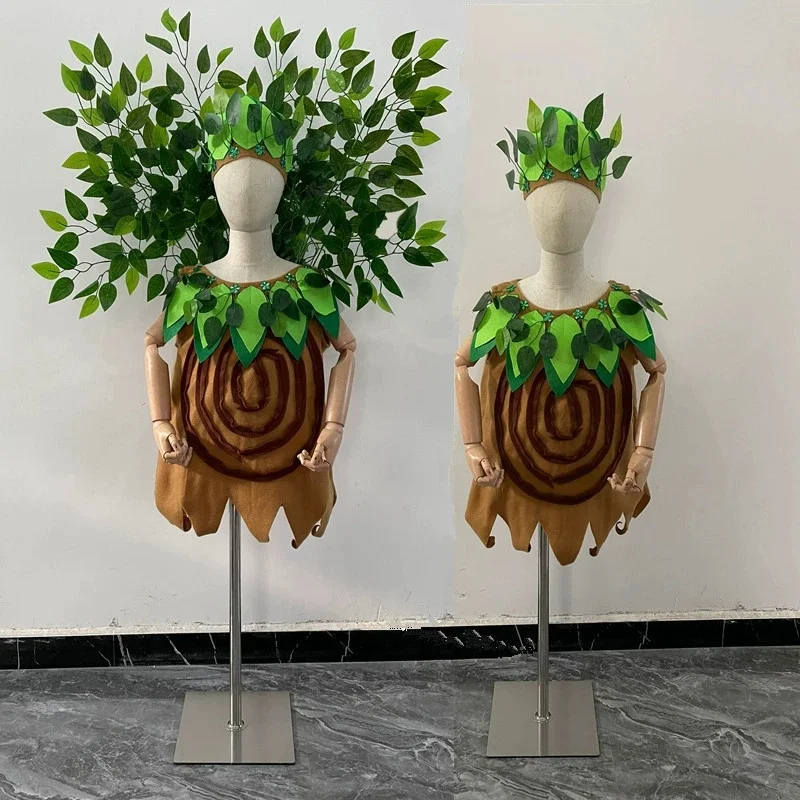 أشجار الأعشاب الغابات الخضراء الصيادين النباتات ملابس رقص الفتيات الصبي الأطفال مرحلة ارتداء مهرجان الاحتفال