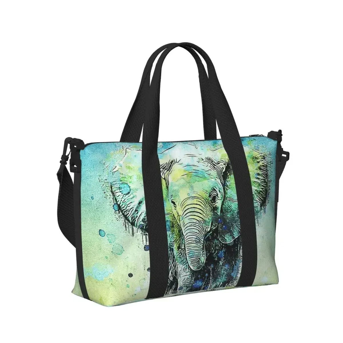 Watercolor Elephant Beach Travel Bag Large Capacity Tote Bags for Gym Sport Women Shopping Duffle Shoulder Bag