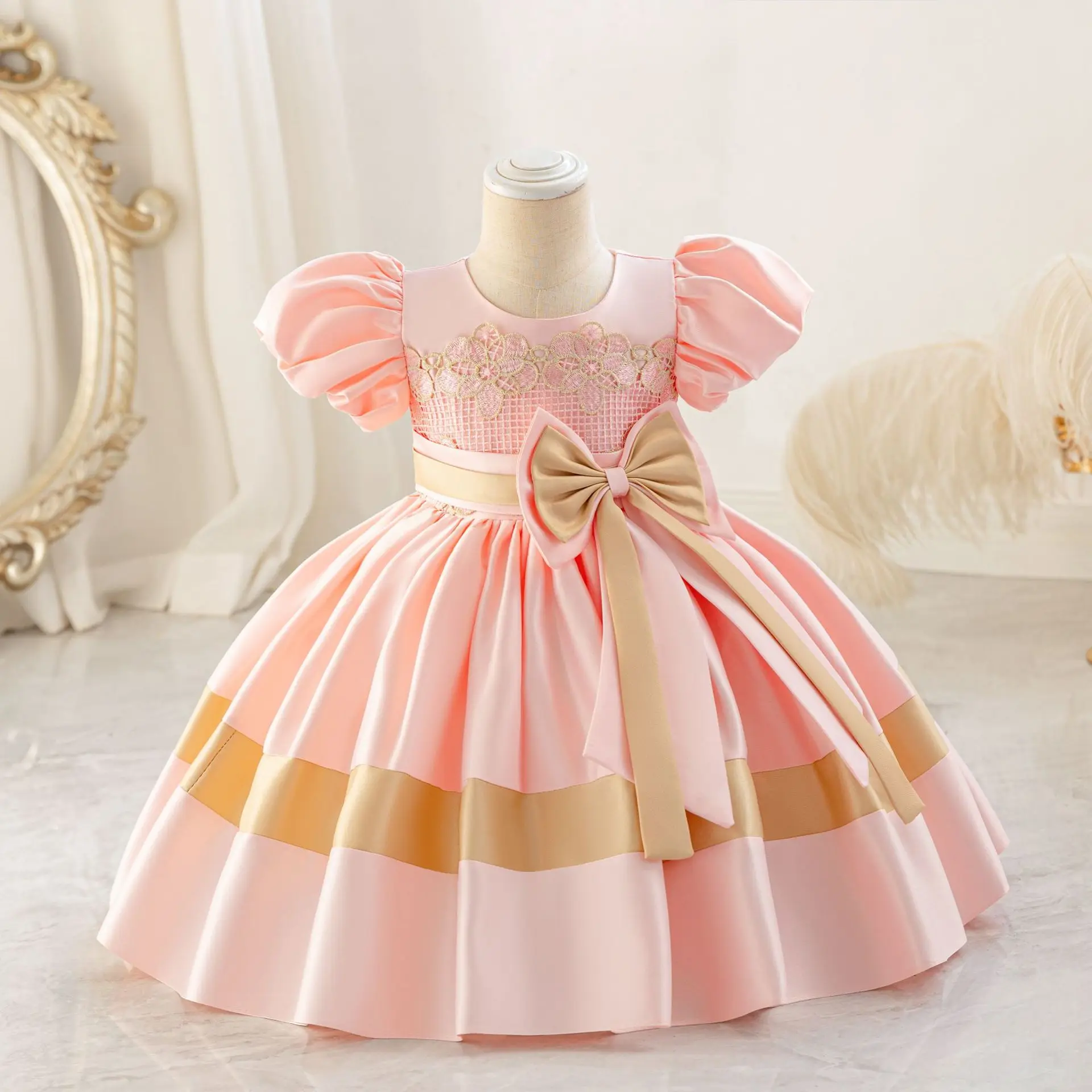 Baby Toddler Puff Sleeves 3D Flower Girl Birthday Party Pageant Dance Party Tutu Dress