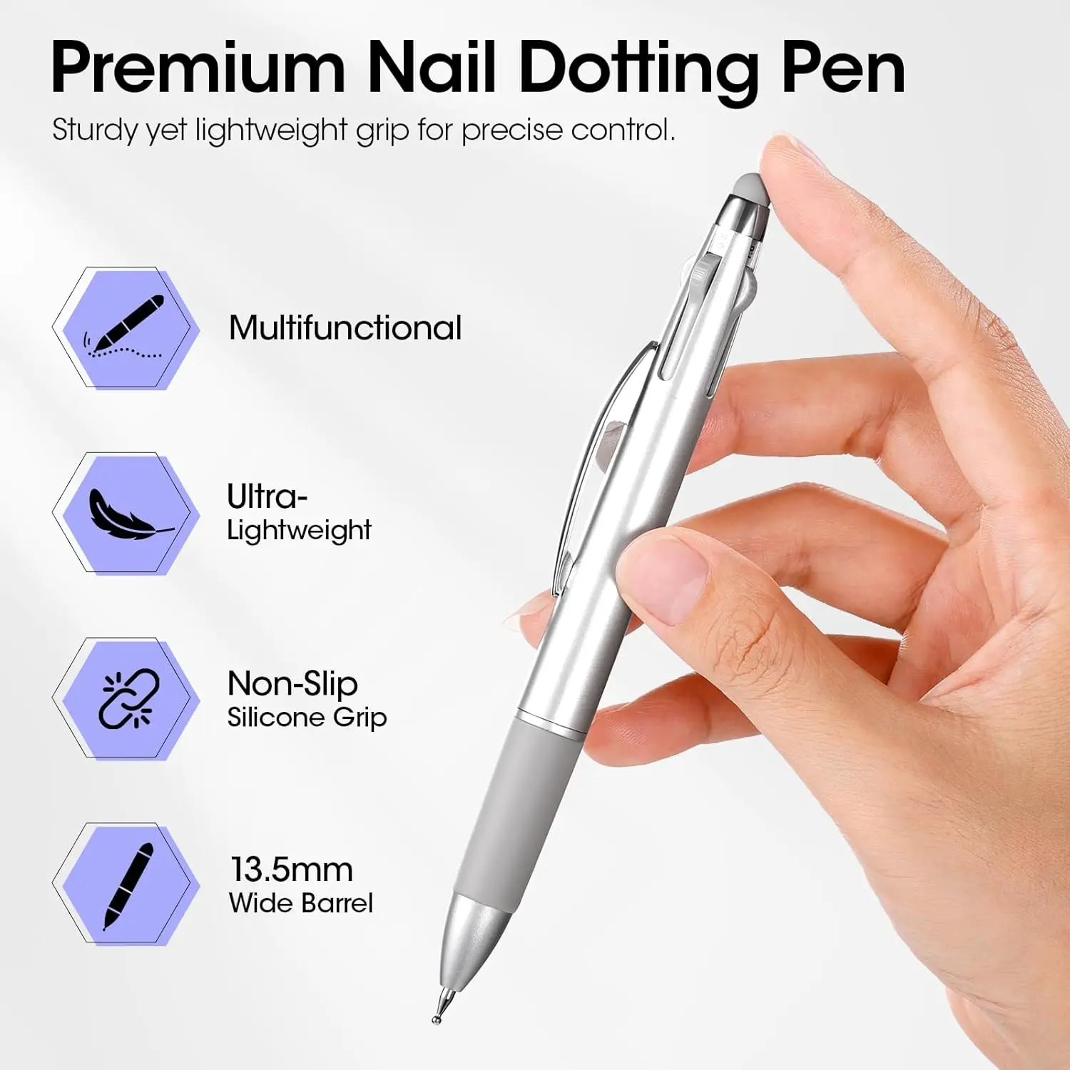 5-in-1 Pro Nail Dotting Pen 3D Stippen Nail Art Tip Schilderen Dot Balpen Wrijven Chroom Poeder Manicure Gereedschap met Edelstenen
