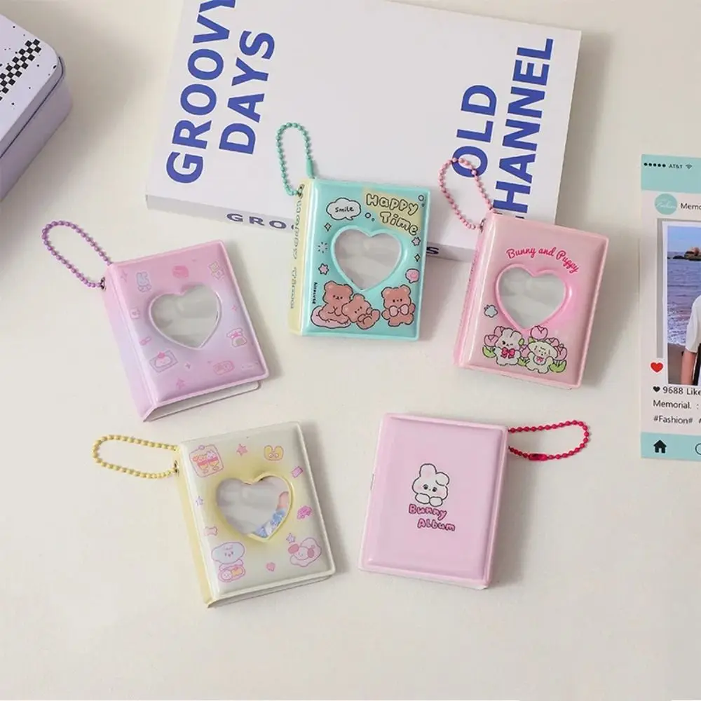 New 2 Inch Mini Photo Album Hollow Love Heart Photo Card Holder With Keychain PVC Photo Album Pendant