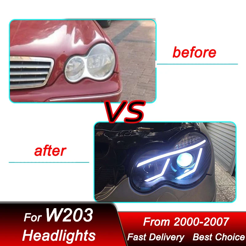 البوب سيارة المصابيح الأمامية لمرسيدس بنز C الفئة W203 2000-2007 نمط جديد كامل LED السيارات كشافات الجمعية العارض عدسة الملحقات