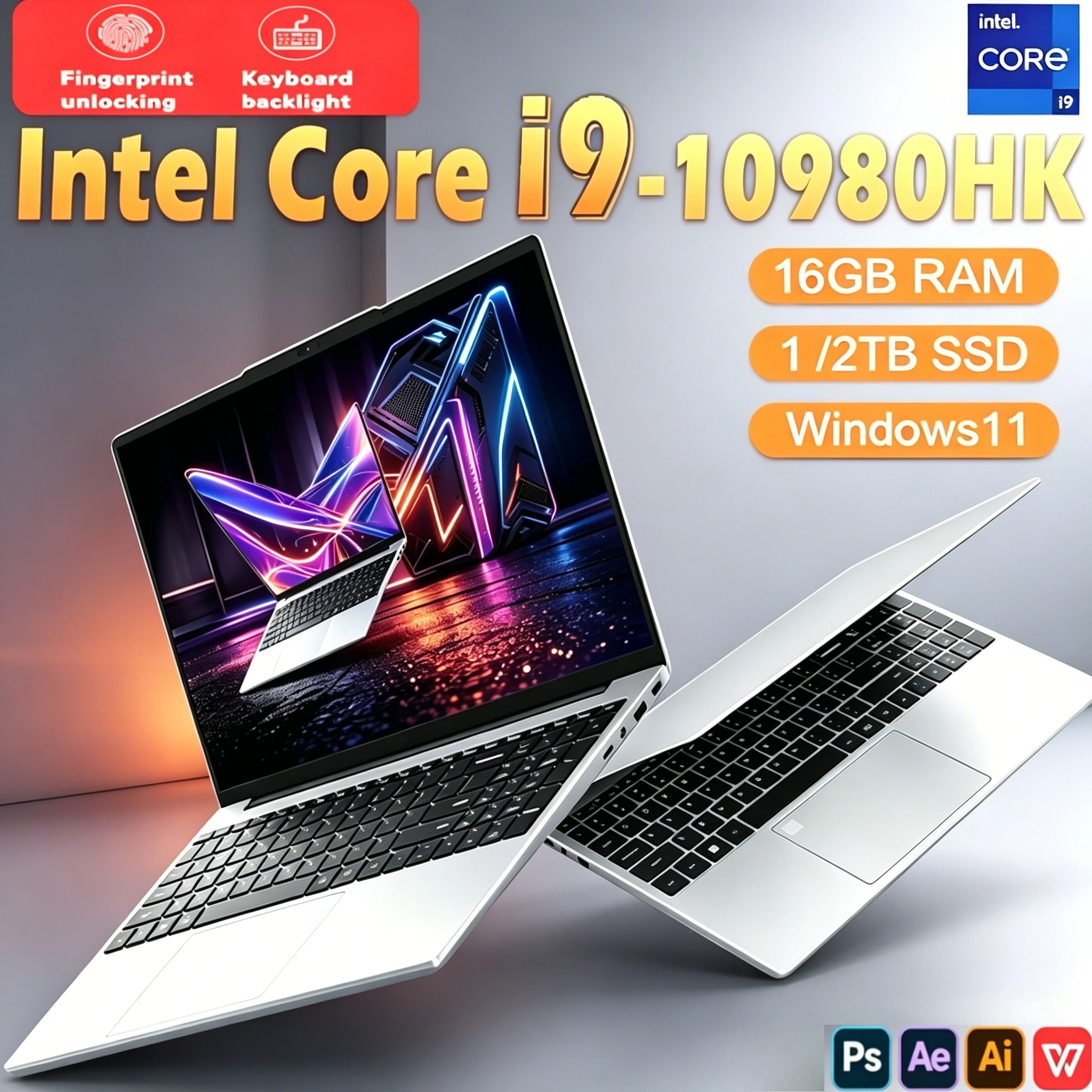 Intel Core i9-10980HK 15,6-Zoll-Laptop Windows 11 Pro 32 GB DDR4 M.2 2048 GB SSD Ultrabook-Computer Fingerabdruck-Entsperrung WIFI 5 BT