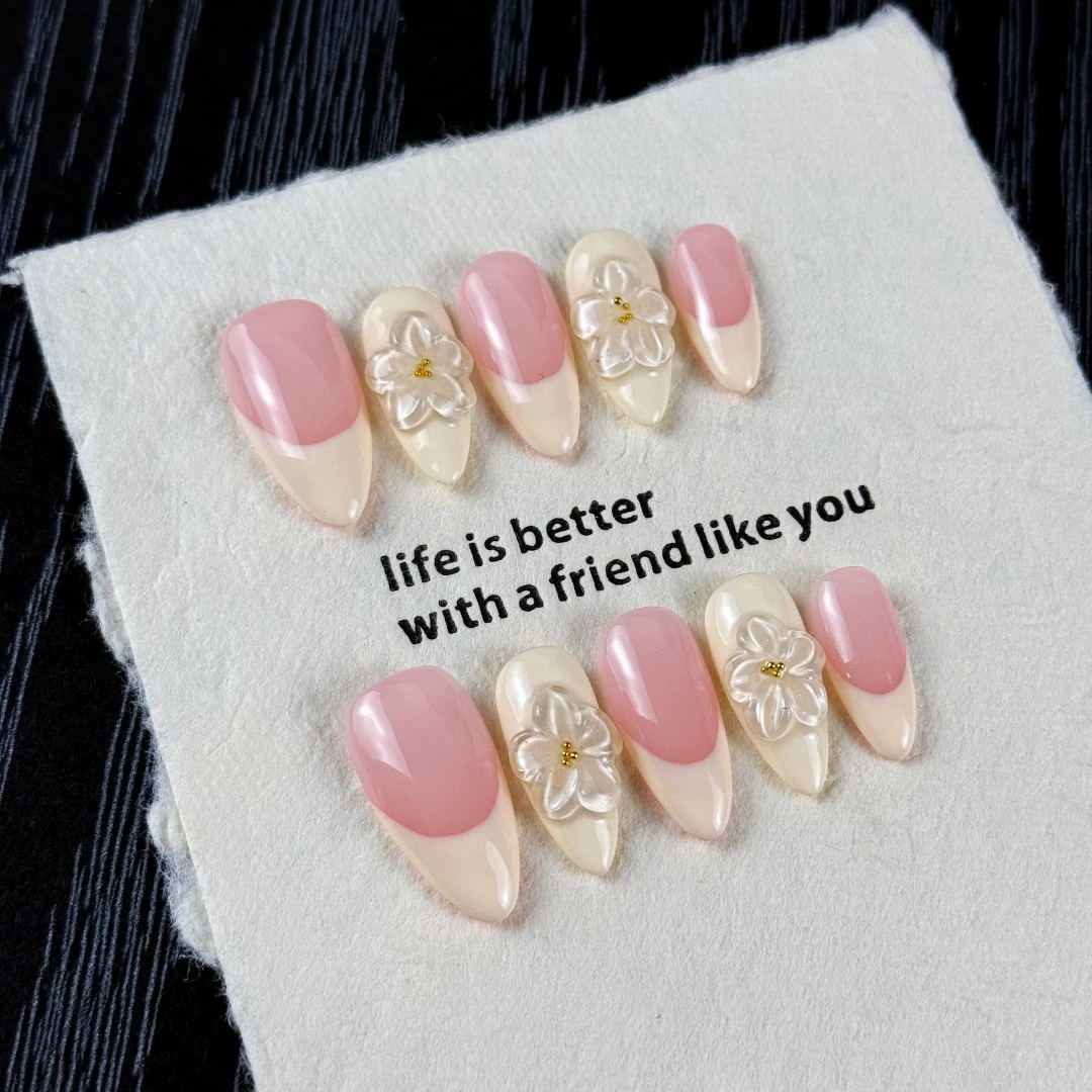 10pcs High-end Gentle lady style, hand-painted three-dimensional engraved patterns, tiny glittering golden beads handmade fake